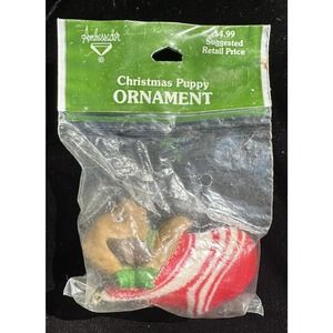 Rare 1982 Hallmark Ambassador Puppy In Christmas Stocking Ornament New! -S1LO